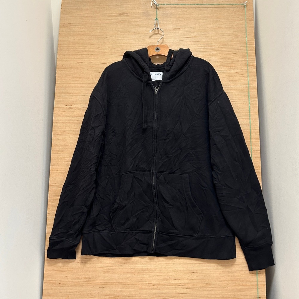 Old Navy Mens XL Black Full Zip Fleece Hoodie Sweatshirt Solid Casual 6973
